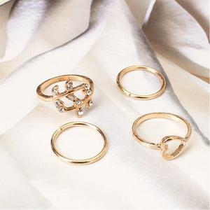 4/Set Fingergelenk-Ringe ，Liebe und Blätter，Diamant